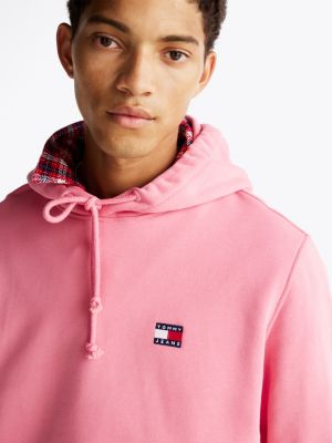 pink tommy badge hoody for men tommy jeans