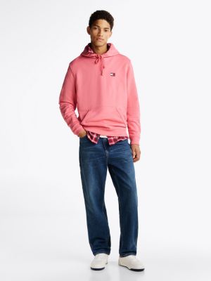 pink tonal tommy badge drawstring hoody for men tommy jeans