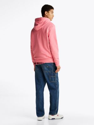 pink tonal tommy badge drawstring hoody for men tommy jeans