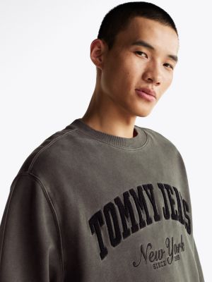 grey varsity washed relaxed sweatshirt for men tommy jeans