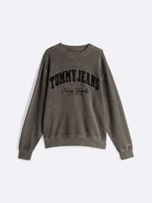 grey varsity washed relaxed sweatshirt for men tommy jeans