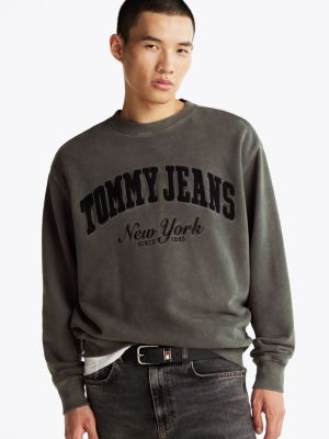 grey varsity washed relaxed sweatshirt for men tommy jeans