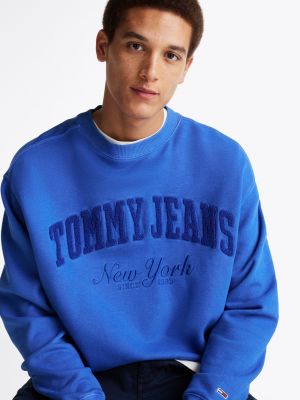 blue varsity washed relaxed sweatshirt for men tommy jeans