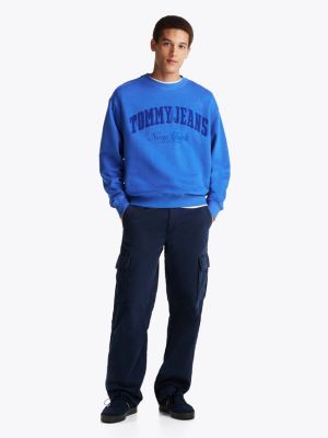 blue varsity washed relaxed sweatshirt for men tommy jeans