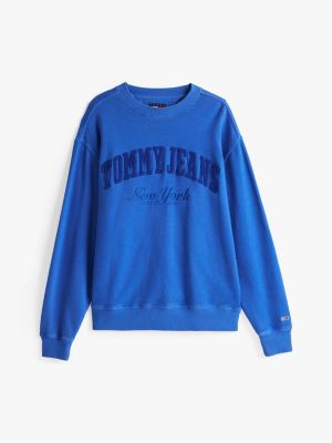 blue varsity washed relaxed sweatshirt for men tommy jeans