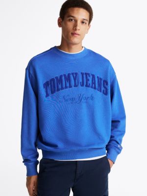 blue varsity washed relaxed sweatshirt for men tommy jeans