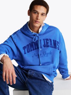 blue varsity washed relaxed hoody for men tommy jeans