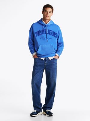 blue varsity washed relaxed hoody for men tommy jeans