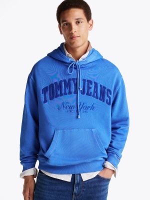 felpa varsity relaxed fit con cappuccio blue da uomini tommy jeans