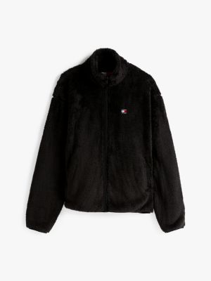 zwart fleece relaxed fit sweatshirt met rits voor heren - tommy jeans
