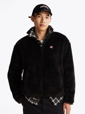 black fleece relaxed zip-thru sweatshirt for men tommy jeans