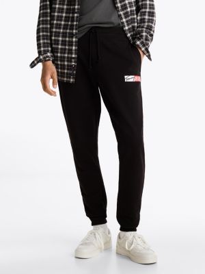 black signature logo cuffed slim joggers for men tommy jeans