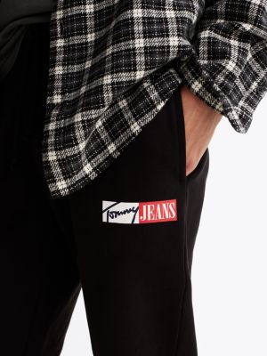 black signature logo cuffed slim joggers for men tommy jeans