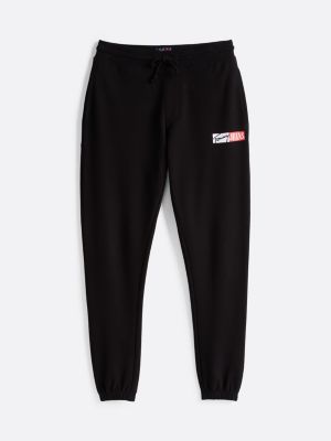 black signature logo cuffed slim joggers for men tommy jeans