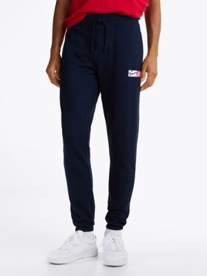 blue signature logo cuffed slim joggers for men tommy jeans