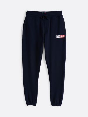 blue signature logo cuffed slim joggers for men tommy jeans