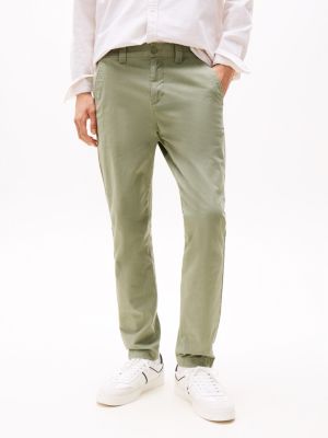 pantalón chino austin slim de sarga caqui de hombres tommy jeans