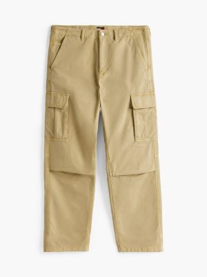 beige relaxed cargo trousers for men tommy jeans