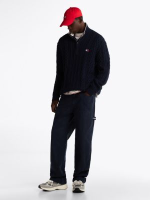 blue half-zip jumper with wool for men tommy jeans