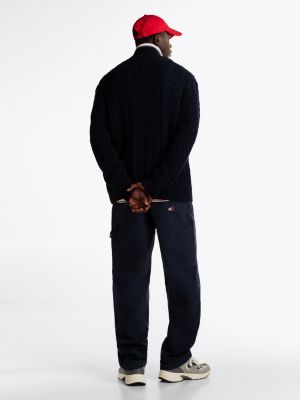 blue half-zip jumper with wool for men tommy jeans