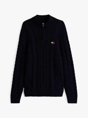 blue half-zip jumper with wool for men tommy jeans