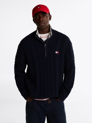 blue half-zip jumper with wool for men tommy jeans