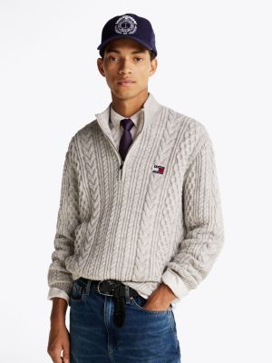 grey half-zip jumper with wool for men tommy jeans