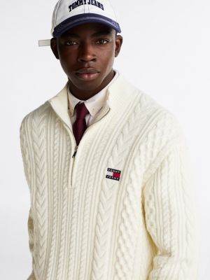 white half-zip jumper with wool for men tommy jeans