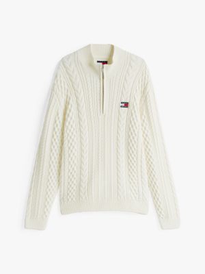 white half-zip jumper with wool for men tommy jeans