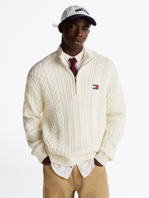 white half-zip jumper with wool for men tommy jeans