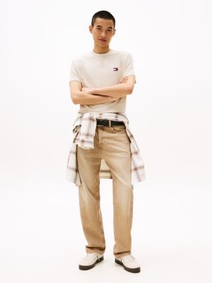 beige tonal tommy badge t-shirt for men tommy jeans