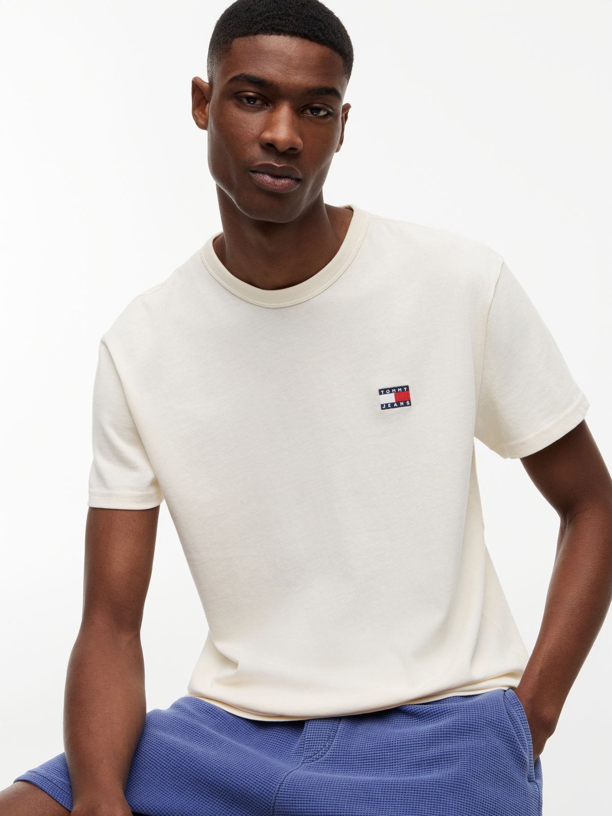 Tommy Badge Jersey Crew Neck T-Shirt — Beige