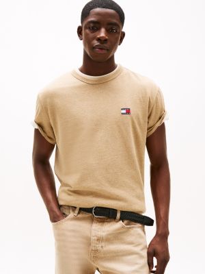 brown t-shirt z naszywką tommy dla mężczyźni - tommy jeans