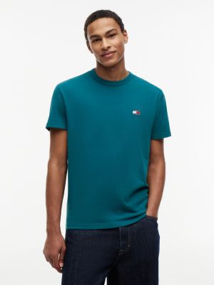 green tommy badge crew neck t-shirt for men tommy jeans