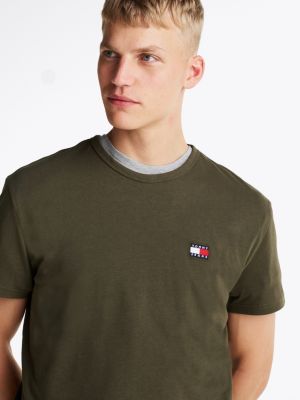 grün tommy badge t-shirt für herren - tommy jeans