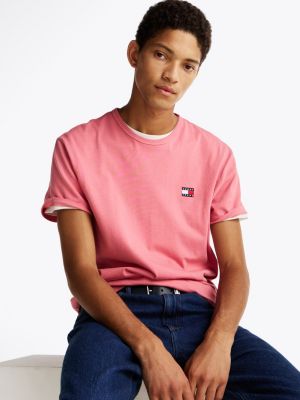 pink tommy badge crew neck t-shirt for men tommy jeans