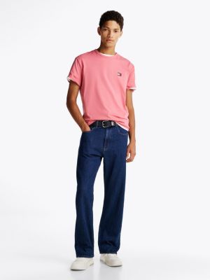 pink tommy badge crew neck t-shirt for men tommy jeans