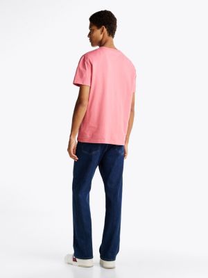 pink tommy badge crew neck t-shirt for men tommy jeans