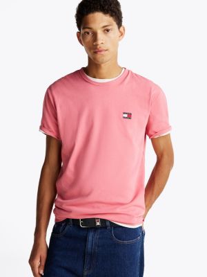 pink tommy badge crew neck t-shirt for men tommy jeans