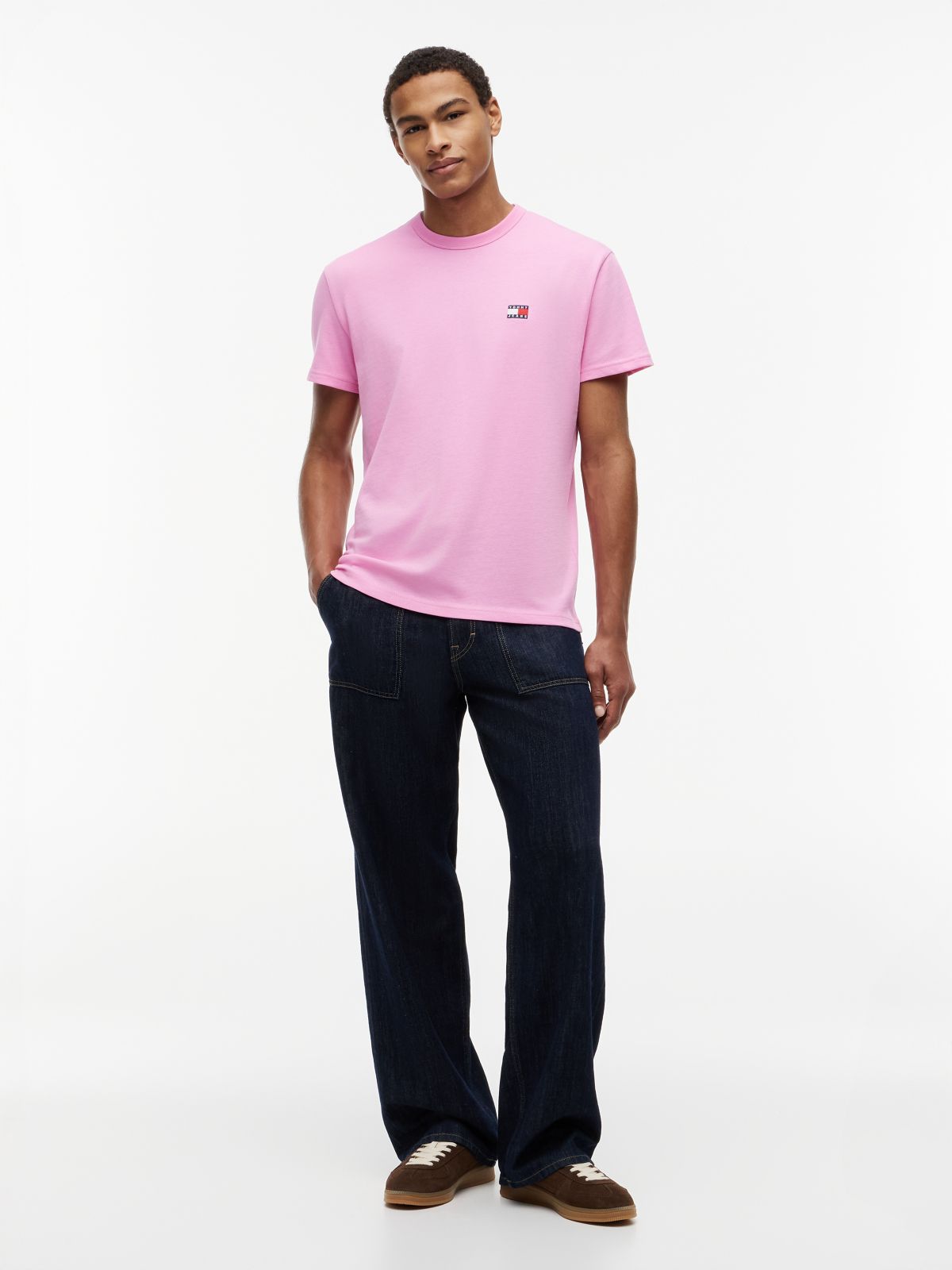 Tommy Badge Jersey Crew Neck T-Shirt — Pink