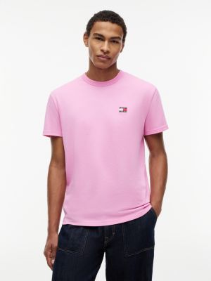 pink tommy badge crew neck t-shirt for men tommy jeans