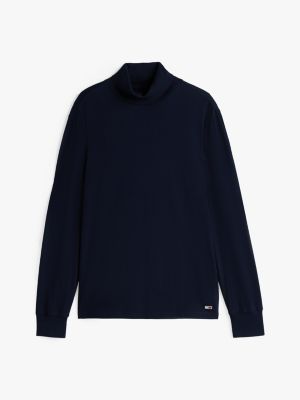 blue long sleeve slim turtleneck top for men tommy jeans