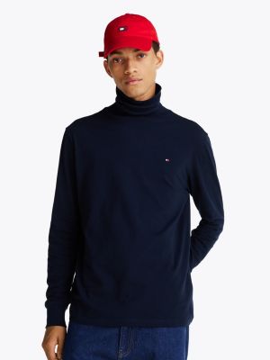 blue long sleeve slim turtleneck top for men tommy jeans