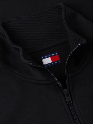 black tommy flag fleece quarter-zip jumper for men tommy jeans