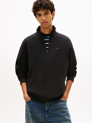 black tommy flag fleece half-zip jumper for men tommy jeans