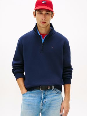 pull tommy flag en molleton zippé blue pour hommes tommy jeans