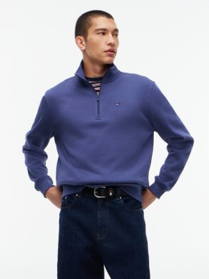 blue tommy flag quarter-zip sweatshirt for men tommy jeans