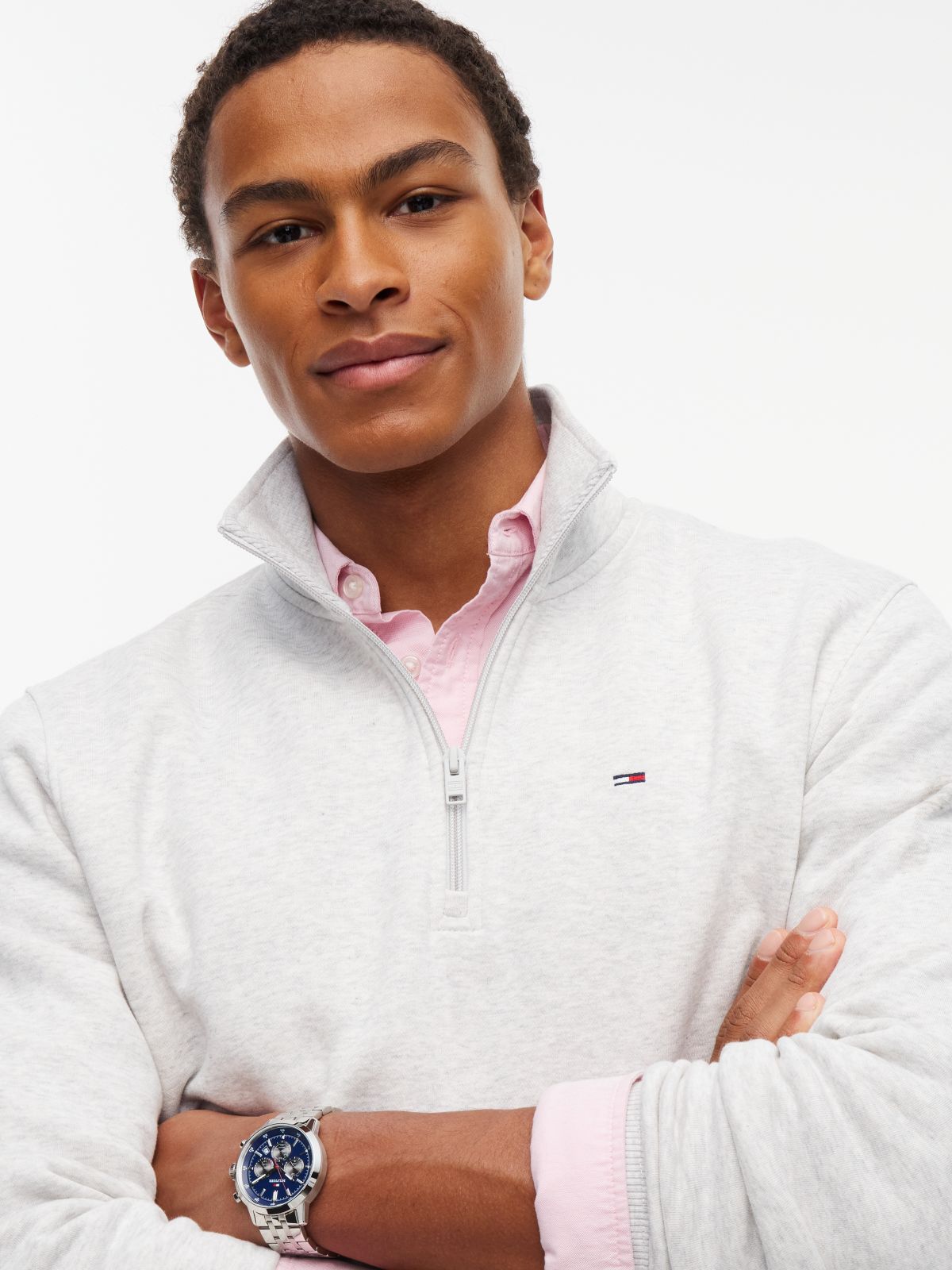 Tommy Flag Quarter-Zip Sweatshirt — Grey