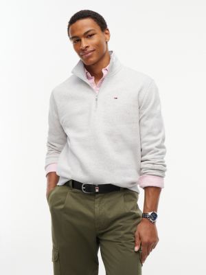 grey tommy flag quarter-zip sweatshirt for men tommy jeans