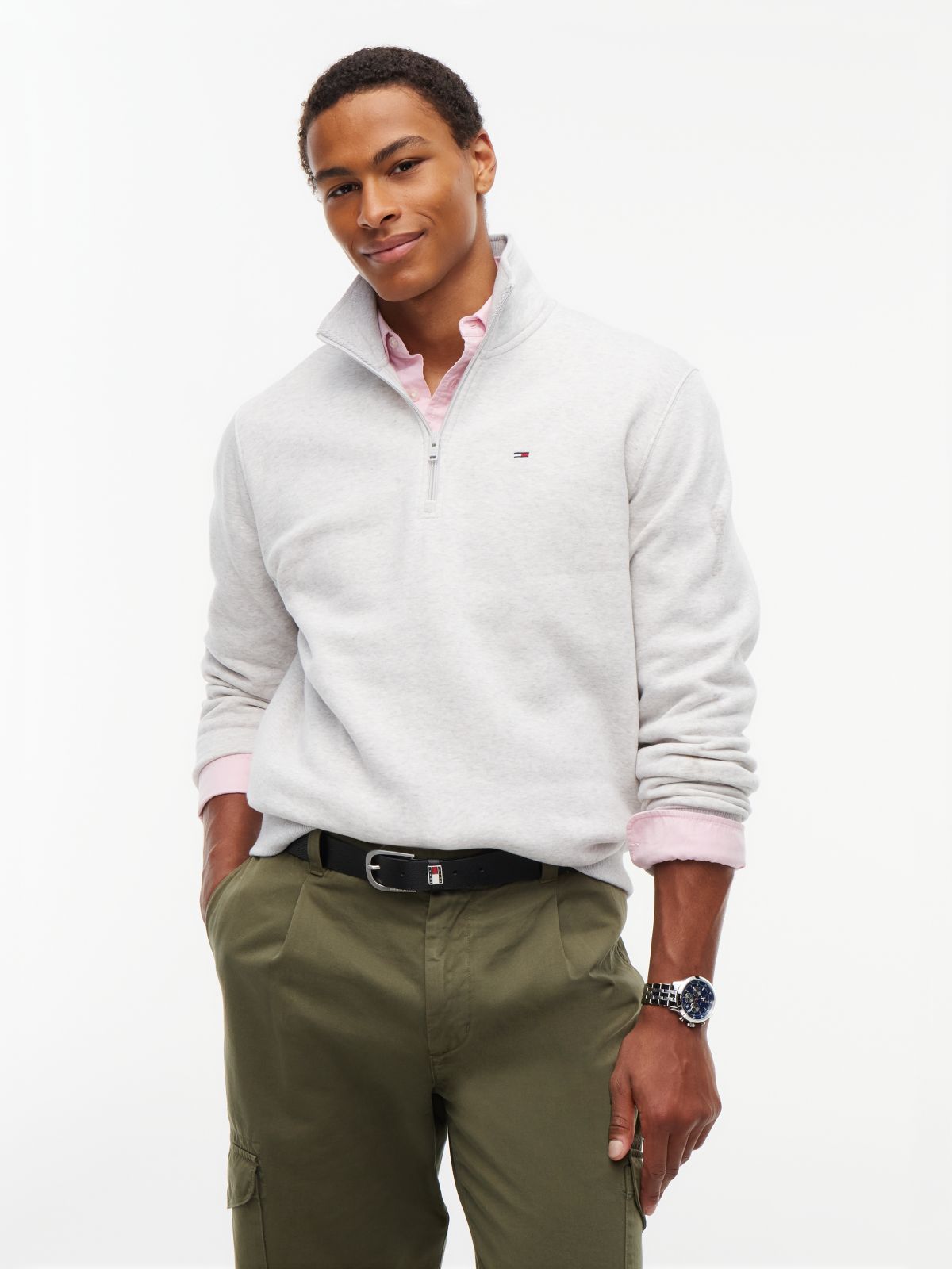 Tommy Flag Quarter-Zip Sweatshirt — Grey